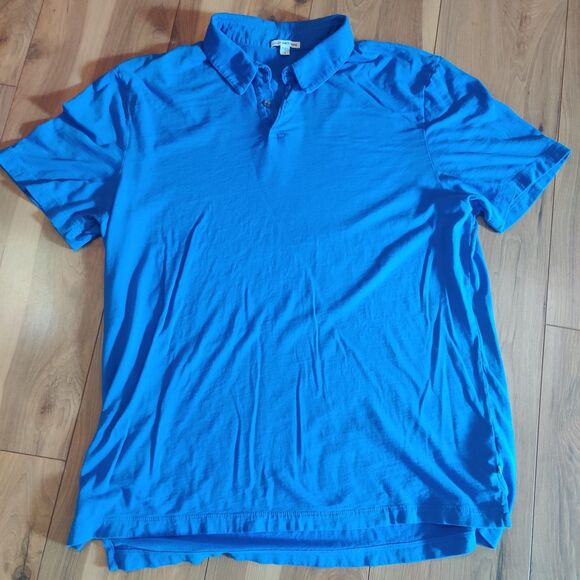 James Perse Polo Shirt Mens XL Size 4 Blue Short Sleeve Soft Sueded, Made in USA - Picture 1 of 9